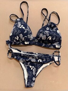 Navy Floral Bikini Set - Women Swim